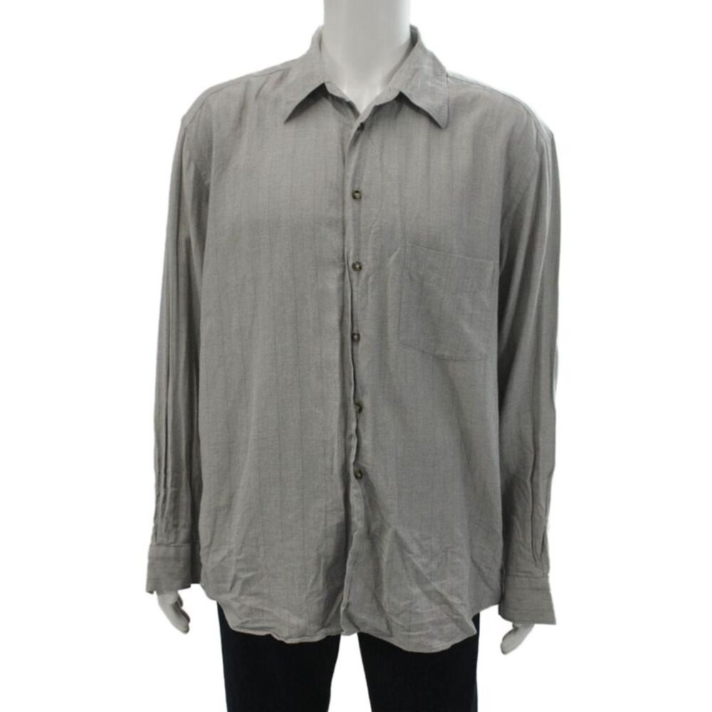 Canali Mens Pinstriped Collared Long Sleeve Button Up Shirt Gray Size 44/17.5